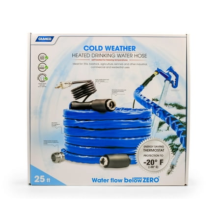 Camco TastePURE 25' Heated Drinking Water Hose, Freeze Protection Down to -20F/-28C, 1/2