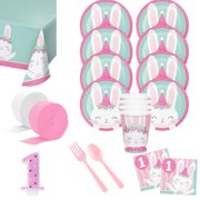 Angle View: 1st Birthday Bunny Deluxe Tableware Kit (Serves 8)