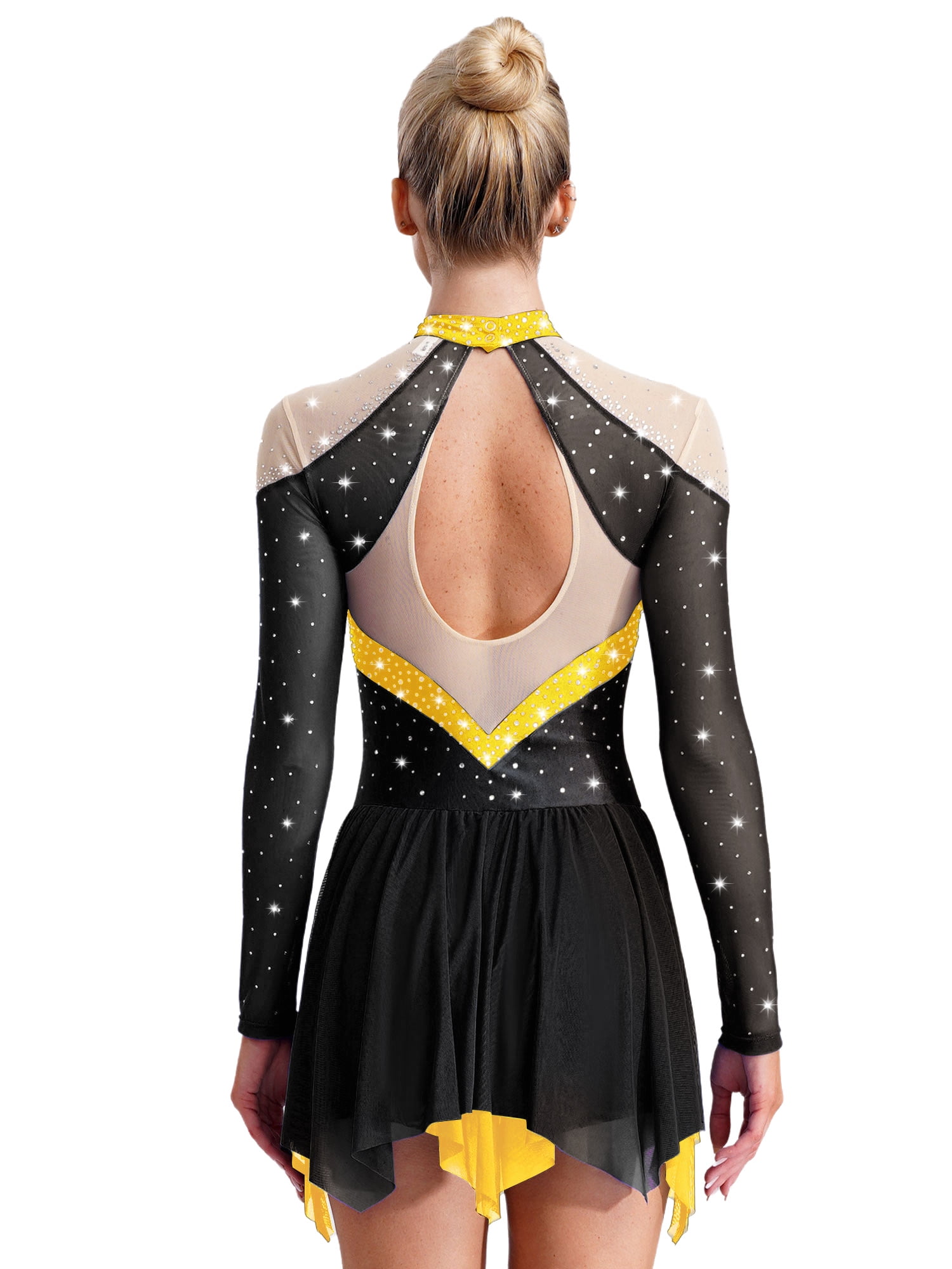 Robe De Patinage Artistique Avec Strass - Body Manches Longues Pour Danse, Gymnastique, Spectacle - Taille S à XXL, Polyester élastique