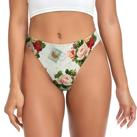 Kdxio Vintage Bike Flower Butterfly Pattern Seamless Thongs for Women No Show Thong V-waisted Stretch Breathable Sexy Panties Underwear-Small