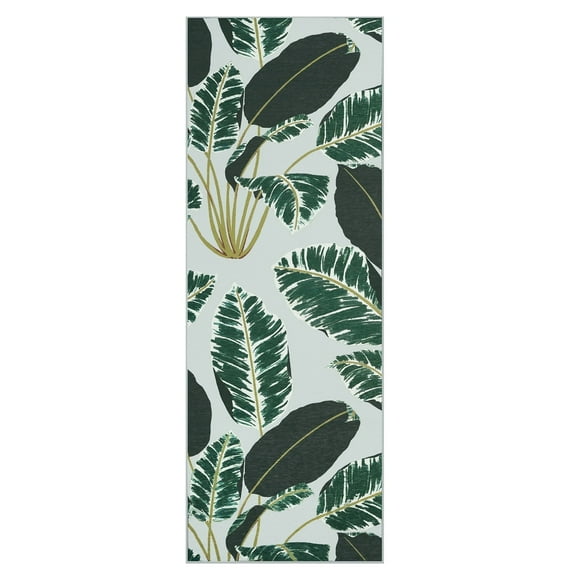 My Magic Carpet Machine Washable Hojas Cubanas Mint 2.5x7 Runner Rug - Non-Slip Indoor Rugs for Kitchen, Hallway