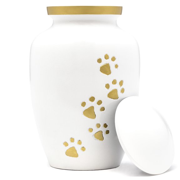 Eternal Harmony Cremation Urn for Animal Ashes | Funeral Urn Carefully Handcrafted with Elegant Finishes to Honor and Remember Your Pet | Dogs and Cats Urn with Beautiful Velvet Bag (Pearl, Large)