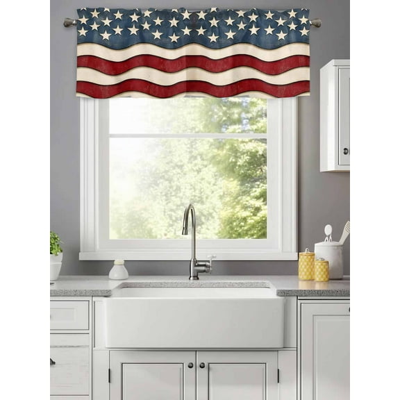American Flag Patriotic Valances for Windows,Rod Pocket Valance for Kitchen Bedroom Bathroom Living Room, Vintage Stars and Stripes Window Valance Curtain Farmhouse Home Decor Short Curtains 42x12in