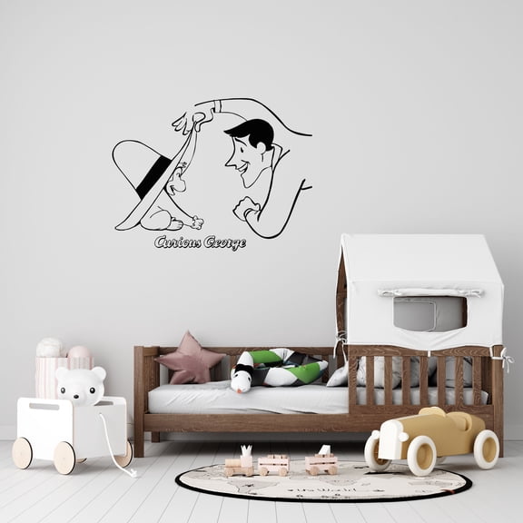 George And The Man With Yellow Hat Wall Decal - Removable Curious George Cartoon Movie Characters Home Art Decor | 17" x 20" Kids Bedroom Nursery Baby Monkey Vinyl Adhesive Decoration Sticker