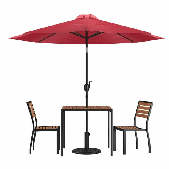 Flash Furniture Lark Series 5-Piece Steel/Aluminum Teak Patio Table and Chair Set, Red