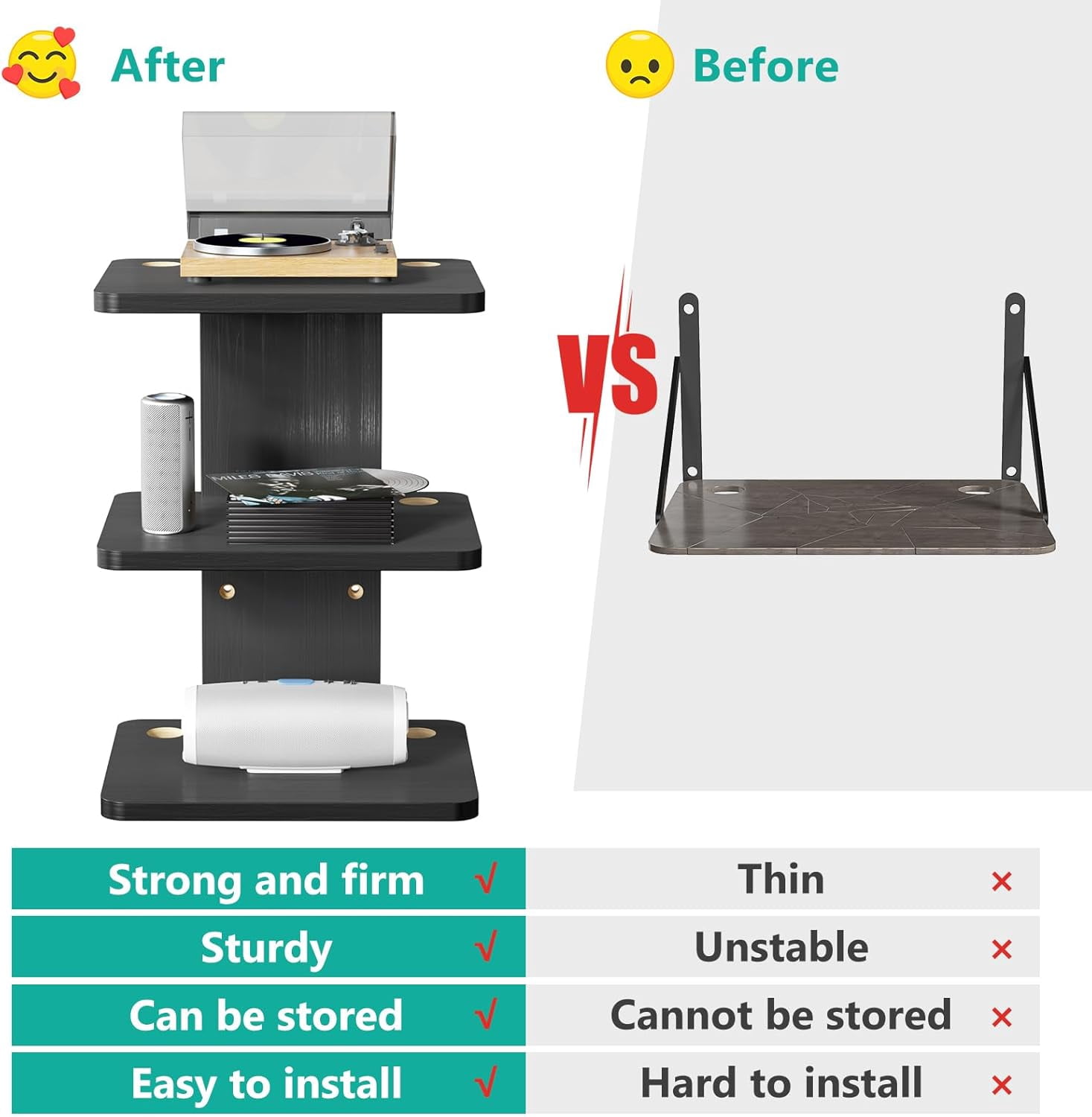 Floating TV Shelf, 3 Tier Projector Shelf for DVD Players, Routers, Game Consoles, Cable Boxes, Living Room Decor Accessories, Wall Mount Shelves Holds Up to 22lbs (CS303NB), 3-Shelf, Black