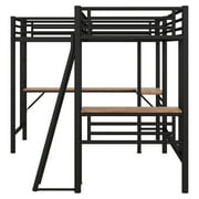 Euroco Metal L-Shaped Twin Size Loft Bed with Two Desk for Kids Teens Bedroom, Black