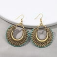 thumbnail image 4 of HOOUN Women Jewelry Retro Boho Baroque Tassel Earrings Hollow Fan Moon Style Stud Hook-Blue, 4 of 6