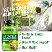 NATURELO Vitamin B Complex with Methyl B12, Methyl Folate, Vitamin B6, Biotin Plus Choline, CoQ10, and Fruit & Vegetable Blend - Supports Energy & Healthy Stress Response - Vegan - 120 Capsules