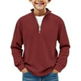 thumbnail image 2 of LRen Boys 1/4 Zip Corduroy Shirt Stand Collar Soild Casual Ribbed Outdoor Long Sleeve Top Relaxed fit Fall Pullover Sweatshirt,Wine,5-6 Years, 2 of 7
