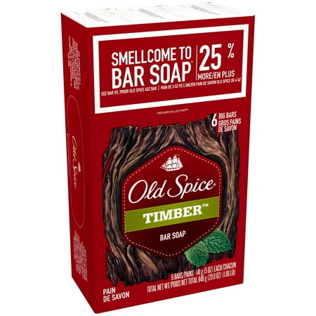 (3 pack) Old Spice Fresher Collection Timber Scent Mens Bar Soap 5 oz Each, 6