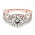 thumbnail image 3 of 2 Carat Center 7MM Round Cut Lab Created Moissanite Diamond Halo Split Shank Engagement Ring For Women In 14K Rose Gold Over Sterling Silver (G-H Color, VVS1 Clarity, 2 Cttw)-4, 3 of 8