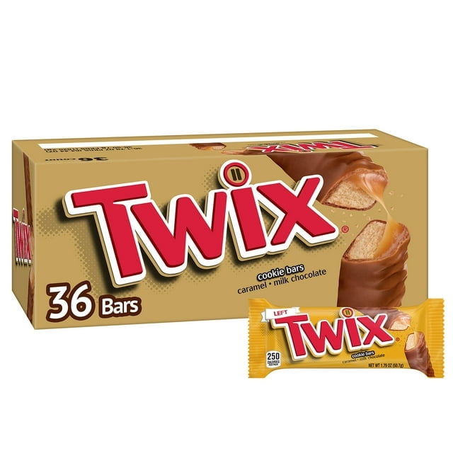 Twix Caramel Cookie Chocolate Candy Bars, Full Size, 1.79 oz., 36 pk. With White Bowl By OMA