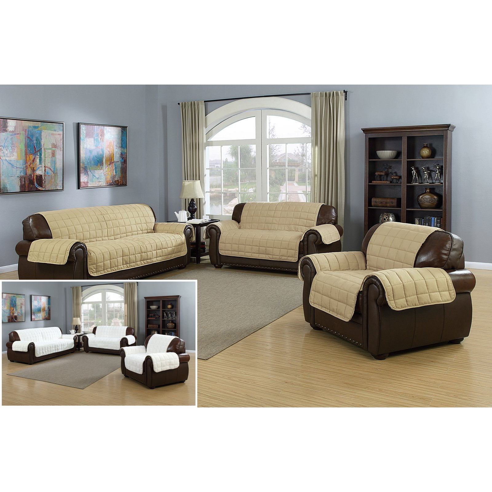 Quick Fit Chair Pet-Friendly Slipcovers Solid Polyester Slipcovers, Taupe
