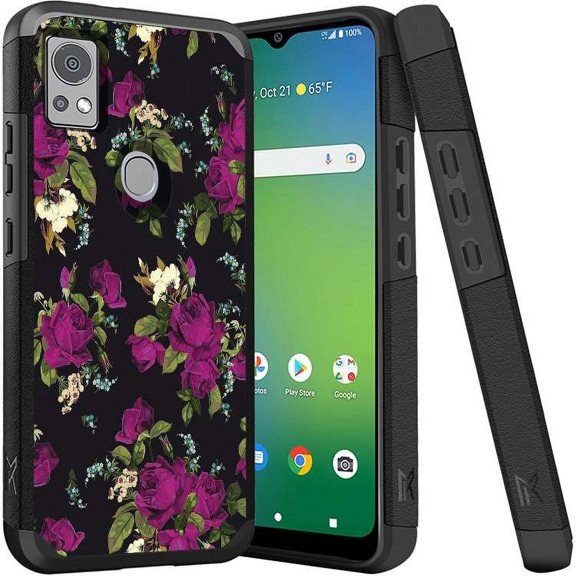 ANJ  Shockproof Dual Layer Slim Hard Case   Tempered Glass Cover Compatible with Icon 5, AT&T Motivate 4 - Enchanted Roses