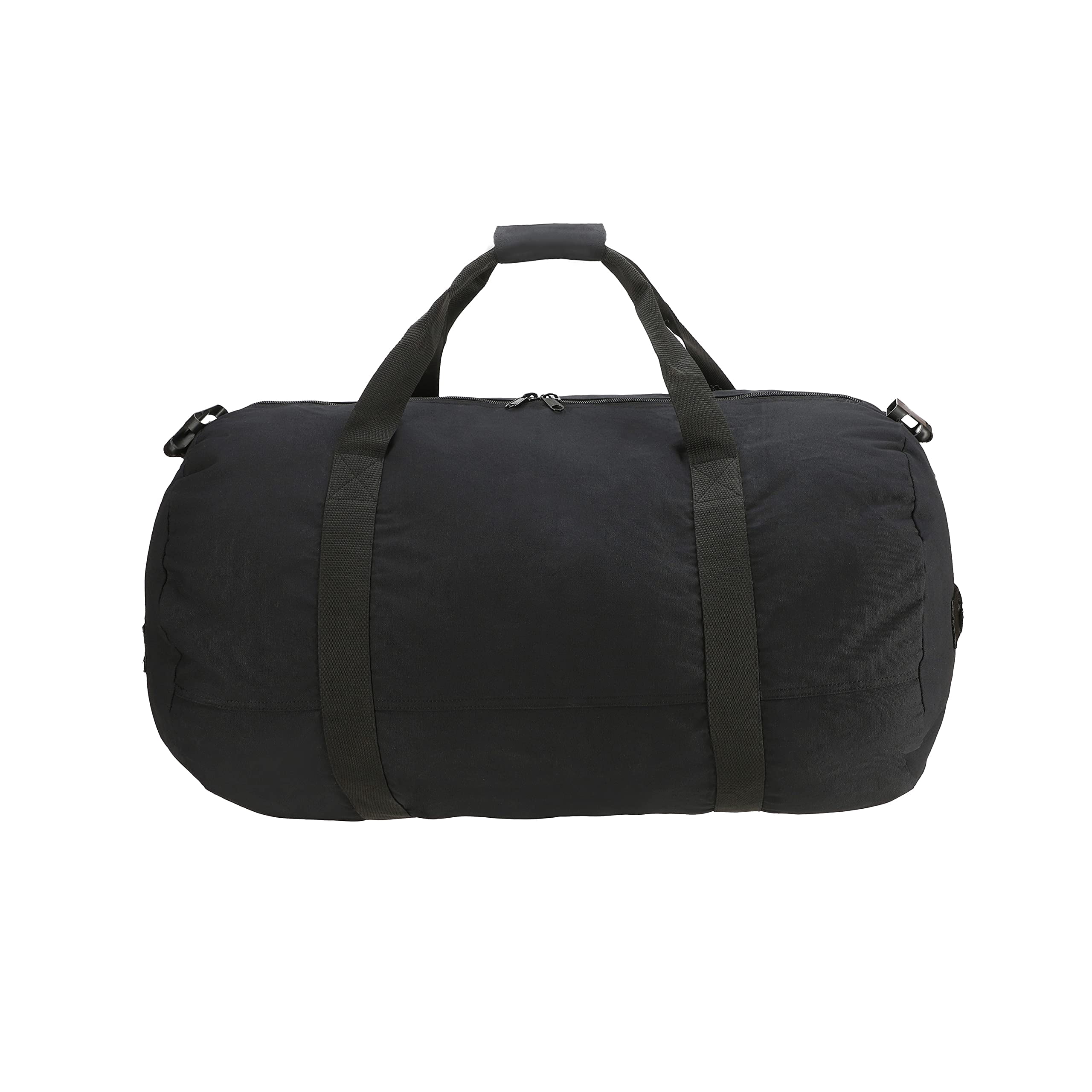 (2 pack) WHITEDUCK Heavy Duty Canvas Duffel Bag for Men and Women - Foldable Military Army Style Duffel Bag, with Full Length Zipper- Outdoors, Travel, Gym & Storage (Large 30" x 18", Black)