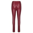 thumbnail image 4 of Tuphregyow Solid Matte PC Leather Women's Open Crotch Pants - Slim Flare Long Leggings - Summer Stretchy Casual Elastic Lightweight Regular Fit Wine XXXXL, 4 of 5
