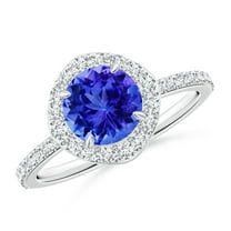 ANGARA Natural Vintage Style Claw-Set Round 1.45 ct Tanzanite Halo Ring in 14K White Gold for Women (Size-7mm) | December Birthstone, Anniversary, Jewelry Gift for Women | Natural Tanzanite Ring