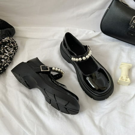 

British style small shoes women‘s 2024 spring new pearl fairy with thick bottom Mary Jane shoes plus size 4142