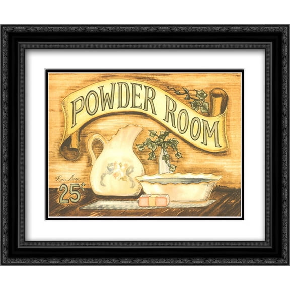 Powder Room 2x Matted 14x12 Black Ornate Framed Art Print by Becca Barton