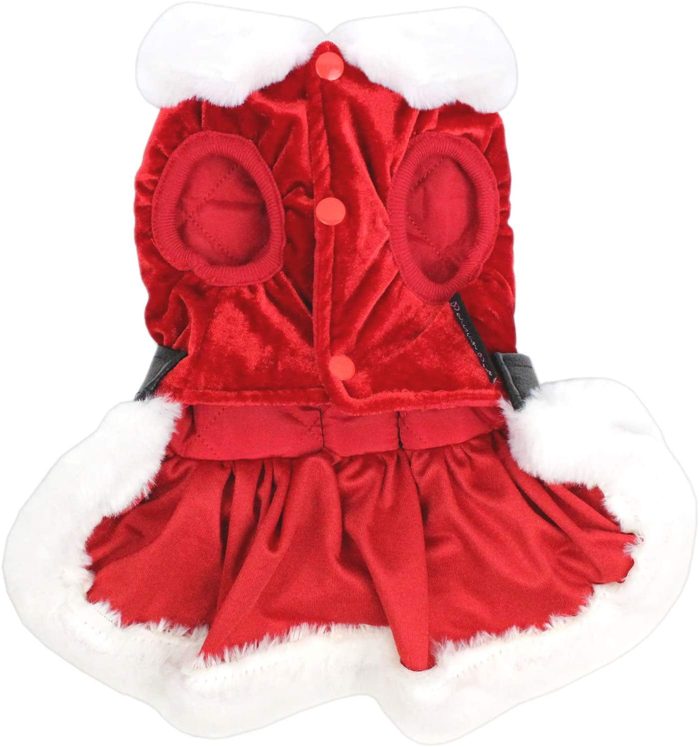 Parisian Pet Dog Christmas Dress – Pet Xmas Dog Dress – Mrs. Santa Claus Dog Costume – Red Velvet Skirt Small Dog Dress – Winter Fall Dog Clothes - Holiday Christmas Outfit for Small Dogs Girl - XS