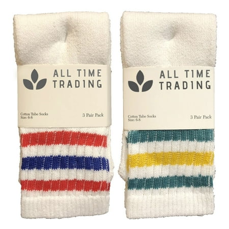 

SOCKS NBULK Kids Wholesale Unisex Cotton Tube Socks - Striped Tube Socks For Kids - 6-8 - White - 24 Pack