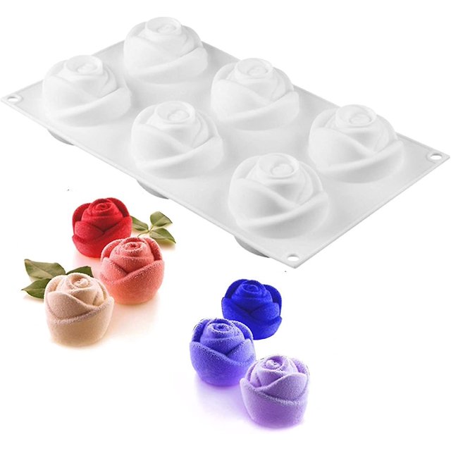 Molde de silicona para pasteles de 6 cavidades, molde de postre en 3D para hornear cupcakes y mousse, forma de flor de rosa