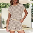 thumbnail image 5 of Letdown 2 Piece Sets for Women Summer Crew Neck Lounge Stripe Shorts Sets Cap Sleeve Lounge Spring Beach Airport Travel Vacation Outfits Matching Sweatsuit, 5 of 6
