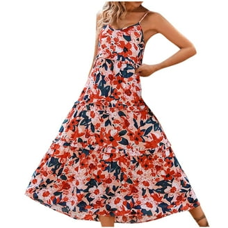 BOHOWE Women's Floral Spaghetti Strap Maxi Dress - Loose Boho Sundress For Beach & Vacation