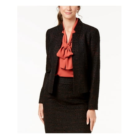 NINE WEST Womens Black Inverted Notch Collar Tweed Jacket Size: 16