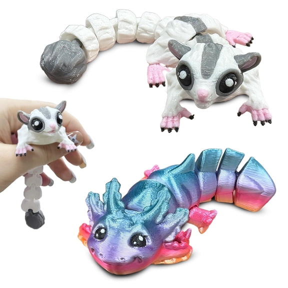 2Pcs 3D Printed Axolotl Animals - Flexible Cute Articulating Salamander, Christmas Stocking Stuffers Bulk, Birthday, Office Desk Decor, Axolotl Party Favors Packs