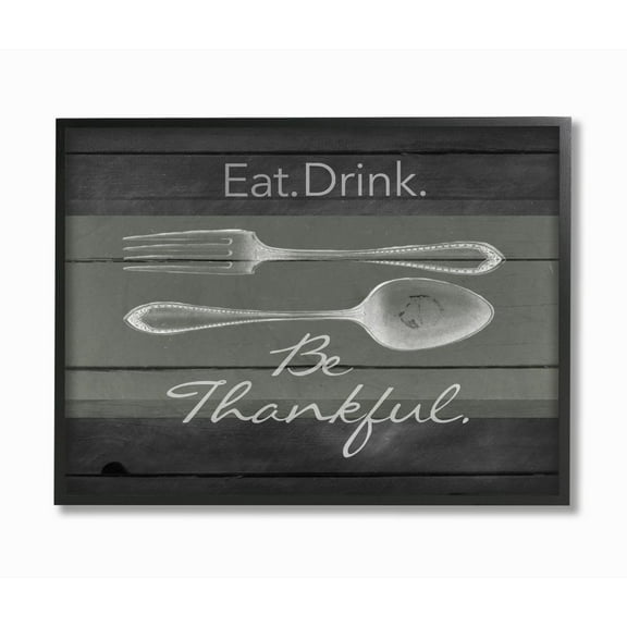 Stupell Industries Eat Drink Be Thankful Silverware Kitchen Wood Texture Word Design Graphic Art Black Framed Art Print Wall Art, 11x14, by The Saturday Evening Post