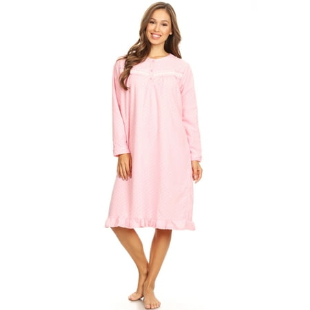 

4027 Fleece Womens Nightgown Sleepwear Pajamas Woman Long Sleeve Sleep Dress Nightshirt Pink 3X