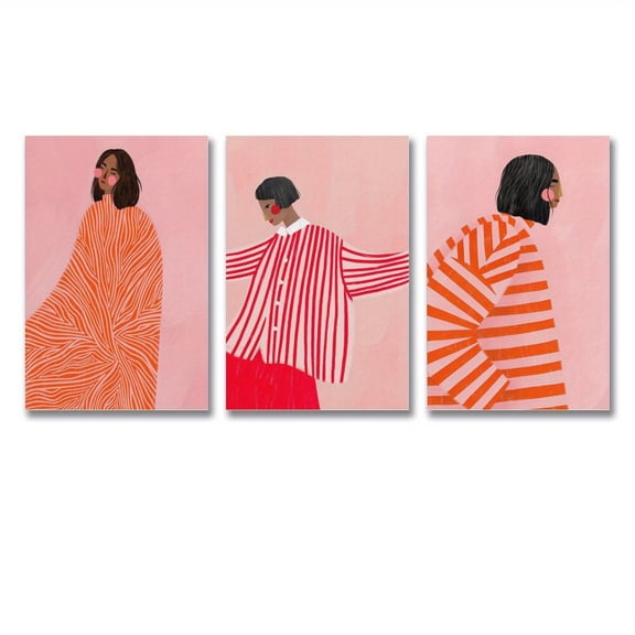 3pcs Abstract Line Girls Canvas Art Prints, Modern Glam Art Deco Style, Frameless Geometric Wall Hanging Decor, Indoor Poster for Living Room, Bedroom, Home Office, Restaurants, Coffee Shops, Yoga S