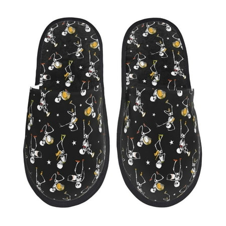 Balery Playing Music Skeletons Slient Indoor Furry Fleece Comfort House Shoes Soft Non-Slip Home Shoes Cotton slippers House Slippers-- Medium
