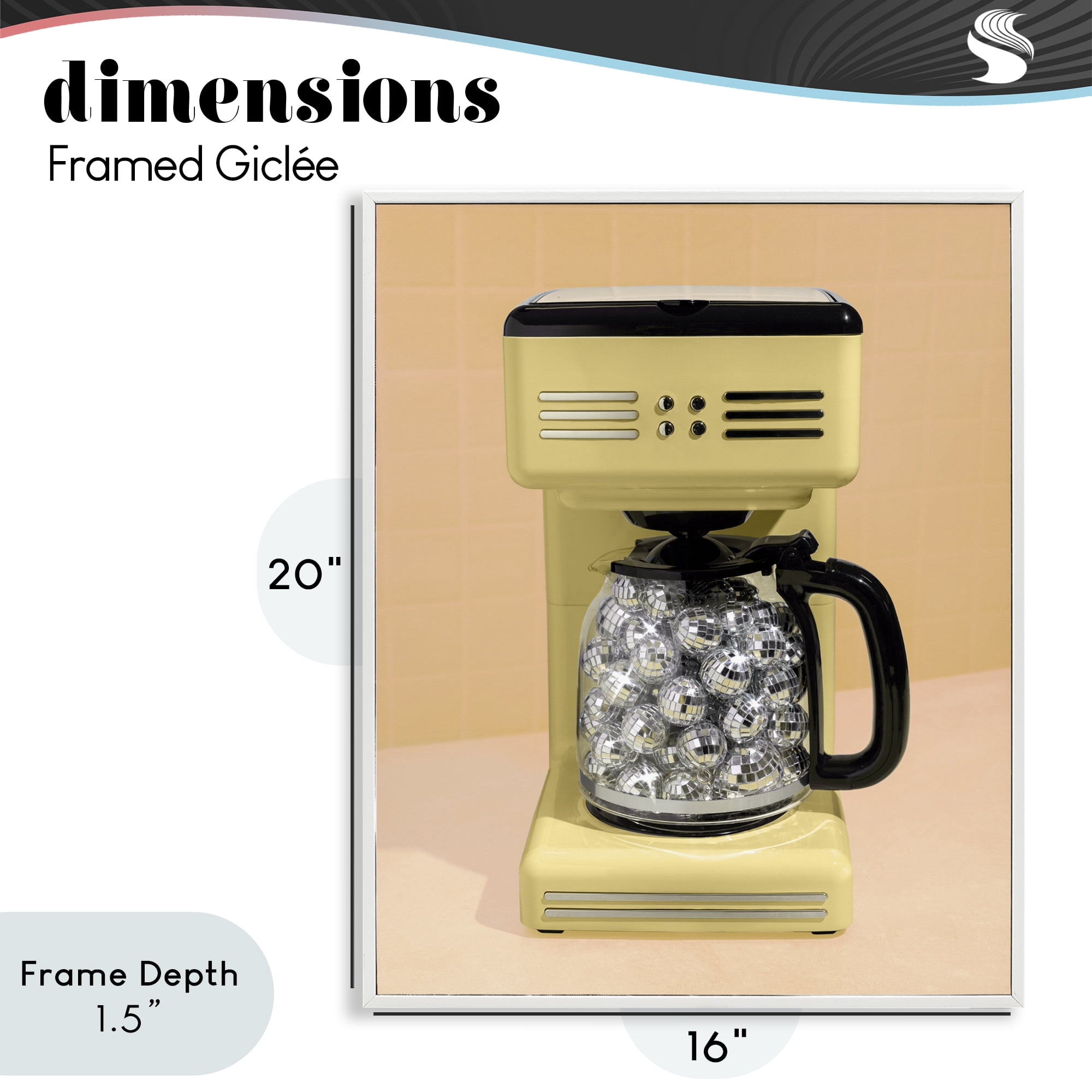 Stupell Industries Disco Coffee Maker over Yellow White Framed Giclee Art, design by LISH Creative