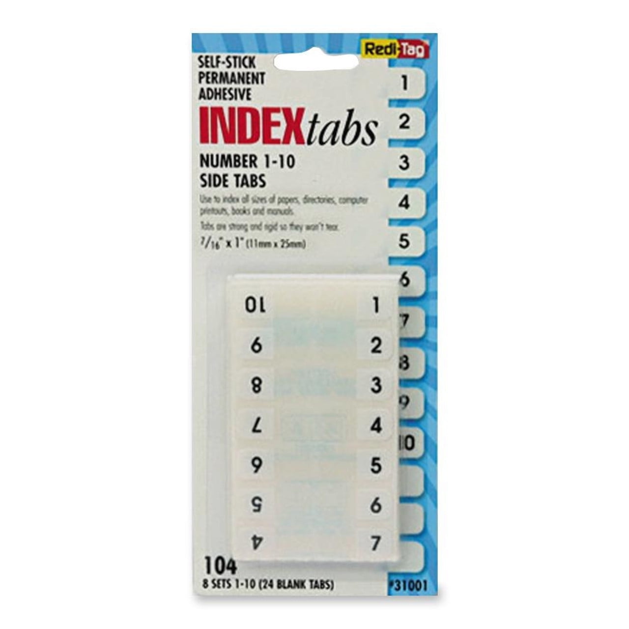 RediTag Permanent Numbered Tab Indexes Printed110 104 / Pack