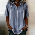 thumbnail image 2 of GUACER Womens Striped Hoodies Short Sleeve Cotton Linen Zipper Tops Casual Summer Shirts, 2 of 6