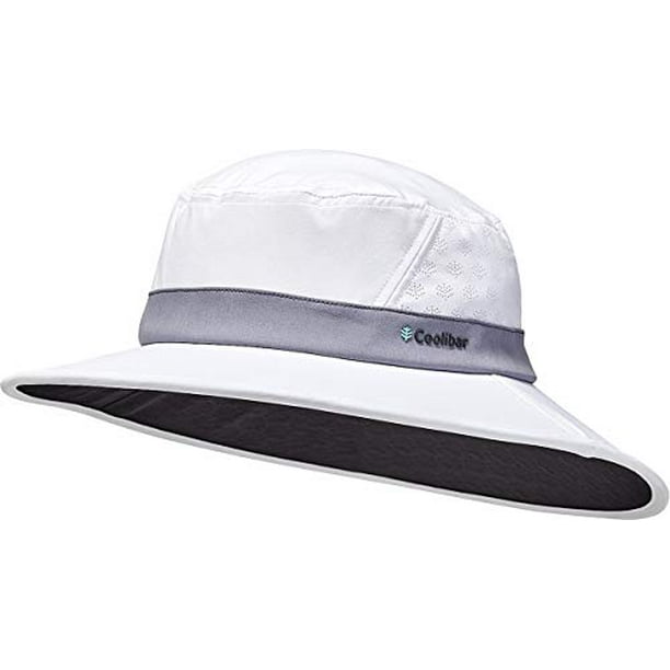 Coolibar UPF 50+ Men's Women's Fore Golf Hat - Sun Protective  (Large/X-Large- White/Steel Grey) 