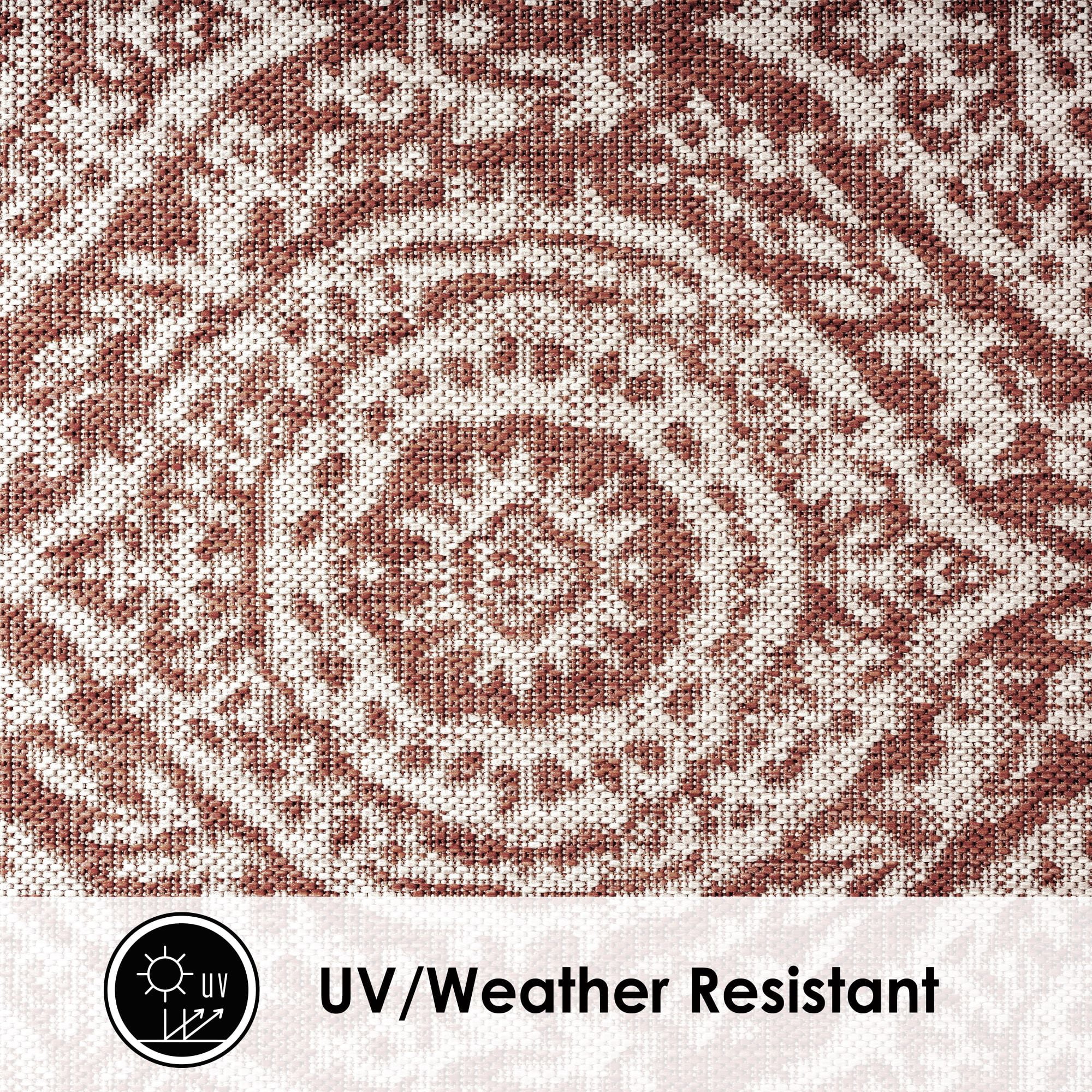 Nicole Miller New York Patio Country Zoe Moroccan Damask Indoor/Outdoor Area Rug, Terracotta/Ivory , 5'2"x7'2"