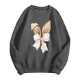 thumbnail image 4 of Easter Bunny Bow Print Crew Neck Sweatshirt for Women Long Sleeve Casual Pullover Top Soft Cozy Grey S, 4 of 4