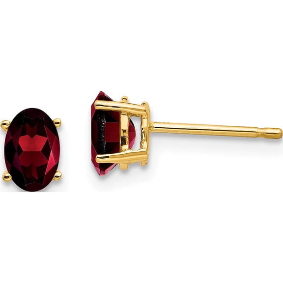 14K Yellow Gold 6X4mm Oval Garnet Earrings (6 X 4) Made In United States xe86ga