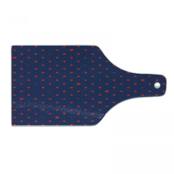 Dots Cutting Board, Polka Dots Star Background Retro Style Little Circles Illustration, Decorative Tempered Glass Cutting and Serving Board, Wine Bottle Shape, Indigo Vermilion, by Ambesonne