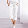 thumbnail image 4 of Olyvenn Women's Wide Leg Pants Capris Pants High Waist Casual Lounge Pants Adjustable Tie Business Casual Pants White XL, 4 of 9