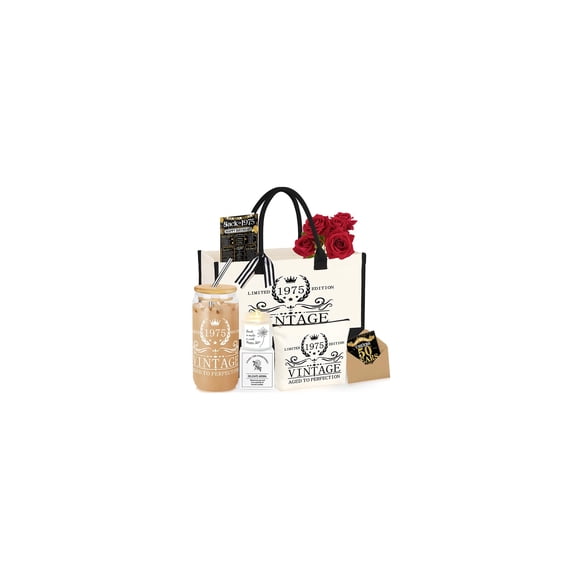Set de regalo DOGMEM 50th Birthday para mujer, bolso vintage 1975