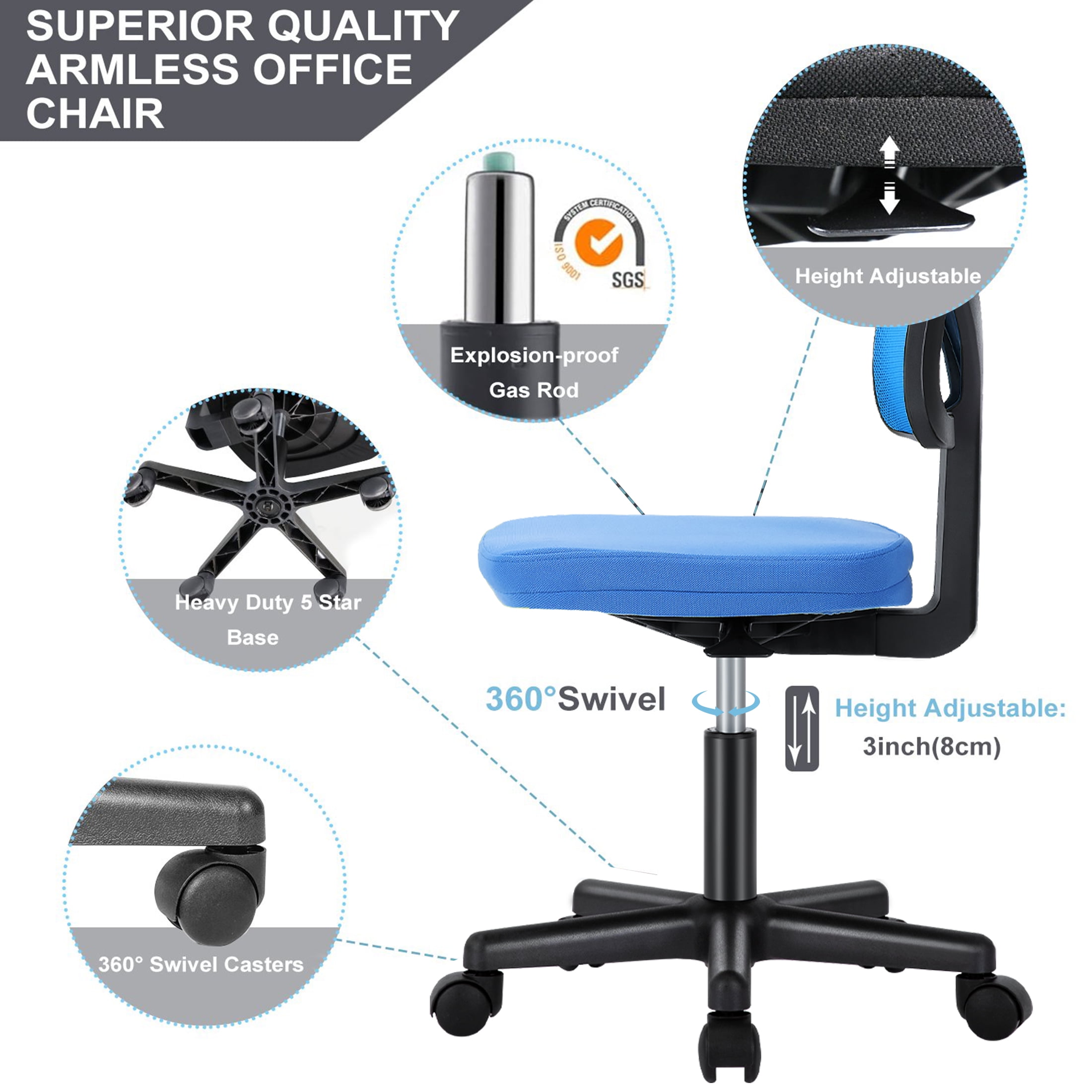 JOINSUN Desk Chair with Lumbar Support & Adjustable Height, 200 lb. Capacity, Blue