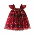thumbnail image 6 of mgoYE Toddler Christmas Dress Xmas Tree Glitter Star Pompom Embroidery Tulle Tiered Twirl Holiday Dresses Cake Smash Photo(Brick Red,4-5 Years), 6 of 9