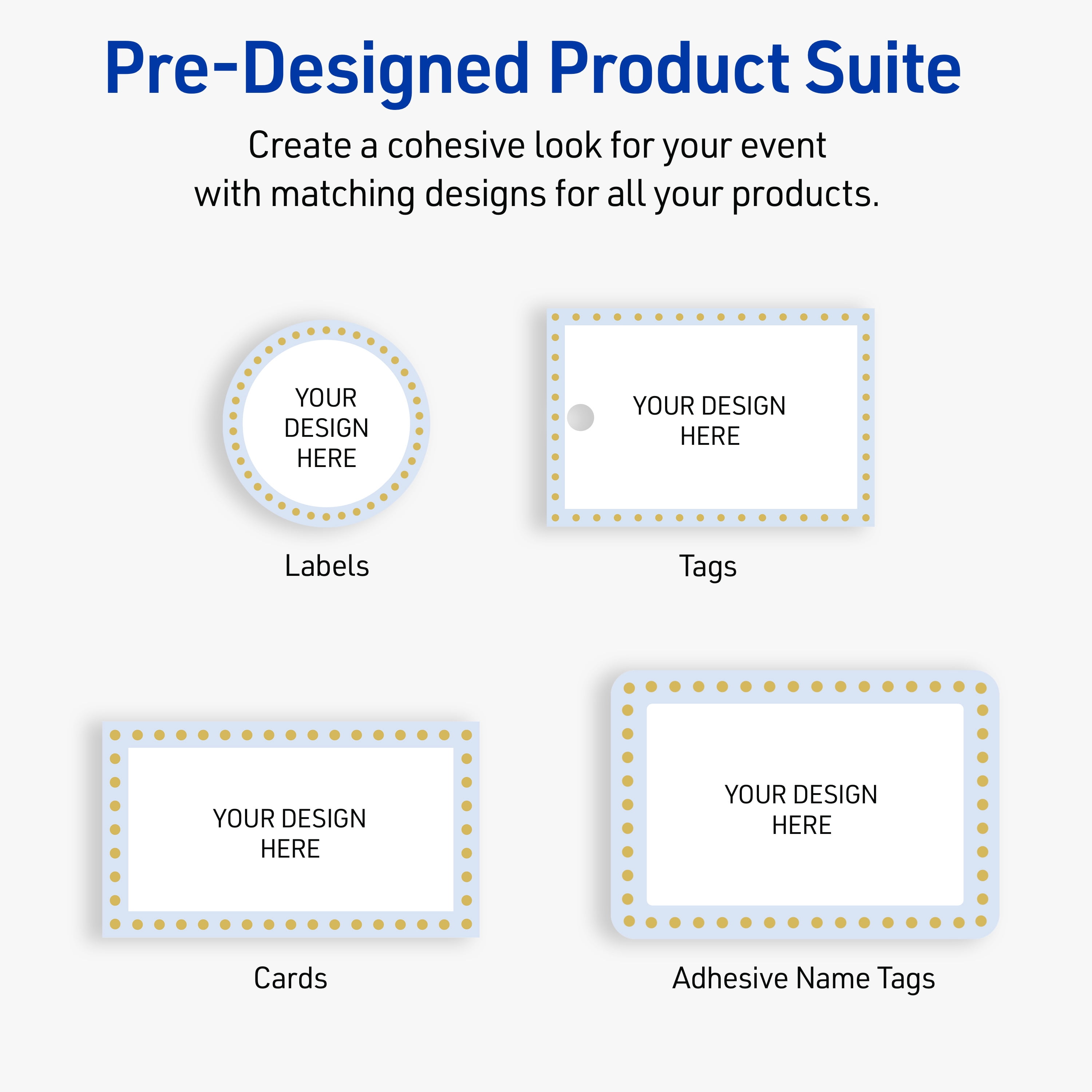 Avery Adhesive Name Tags, Matte White, Blue & Gold Dots