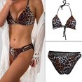 thumbnail image 1 of WREESH Women'S Split Leopard Cross Line Frenulum Lady Bikini Swimsuit, 1 of 7