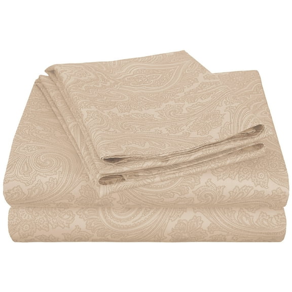 Superior 600 Thread Count 3-Piece Sand Paisley Cotton Blend Sheet Set, Twin XL